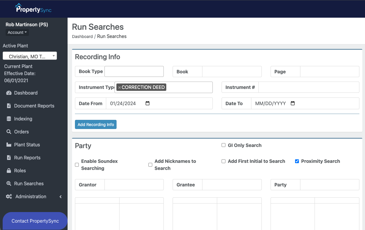 PropertySync search interface